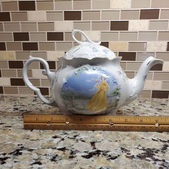 Crown Dorset Seasons Teapot Lady in Yellow Dress Staffordshire England - Picture 10 of 12